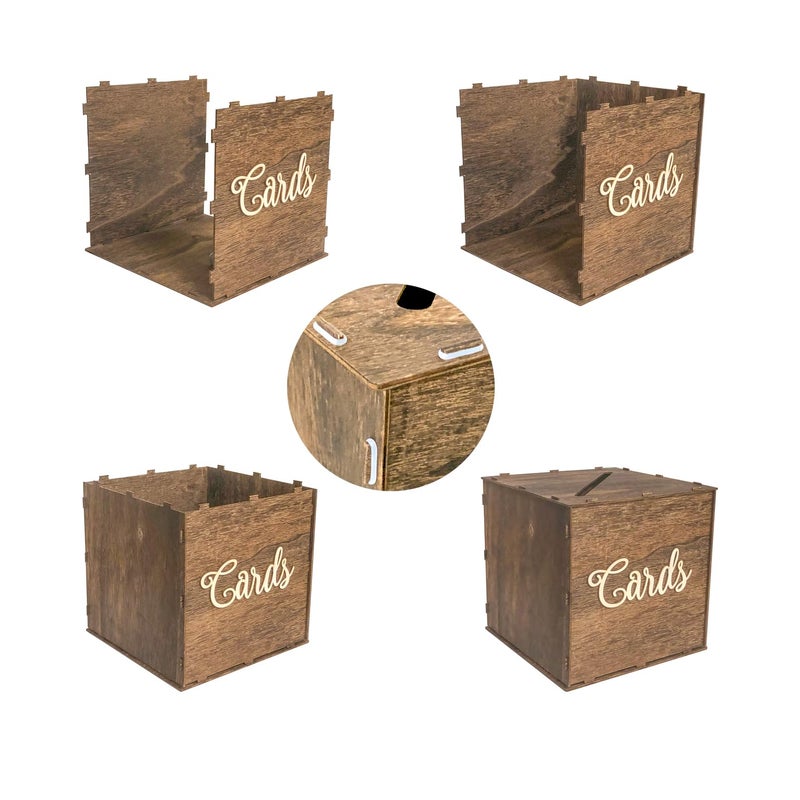 Cregugua Rustic Wooden Card box 9x9x9 Inch Gift Card Box for Wedding Birthday Baby Shower Graduation Party - Image 2