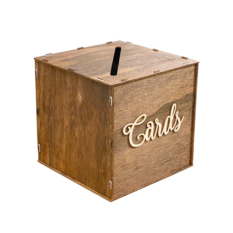 Cregugua Rustic Wooden Card box 9x9x9 Inch Gift Card Box for Wedding Birthday Baby Shower Graduation Party - Image 3