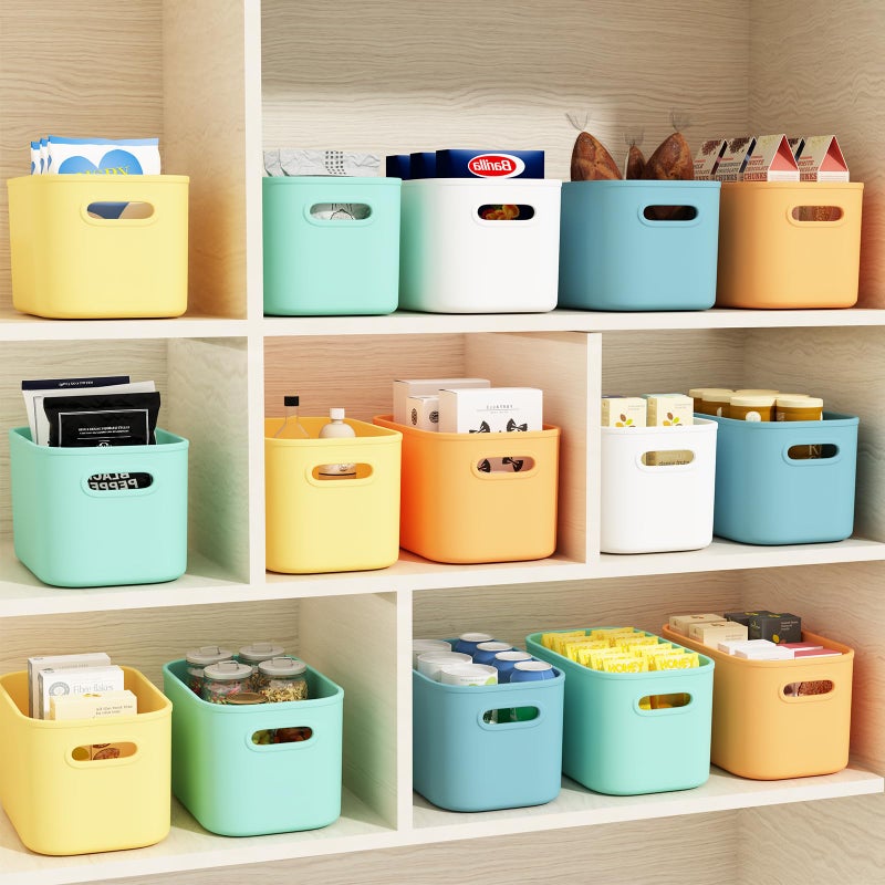 ORGIDOL 10 Pack Colorful Plastic Storage Bins, Storage Container for Organizing, Colored Storage Boxes with Handle for Shelves, Cute Organizer Bins for Craft, Snacks, Cabinet, 9.69x6.7x5.7 inch - Image 2
