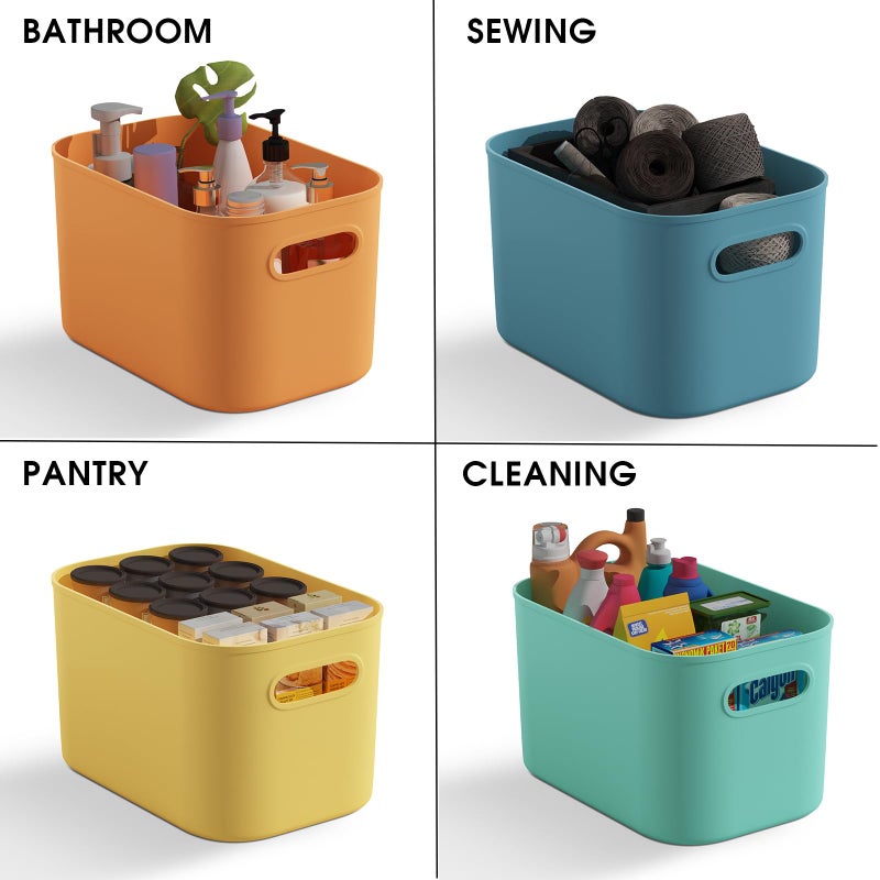ORGIDOL 10 Pack Colorful Plastic Storage Bins, Storage Container for Organizing, Colored Storage Boxes with Handle for Shelves, Cute Organizer Bins for Craft, Snacks, Cabinet, 9.69x6.7x5.7 inch - Image 5