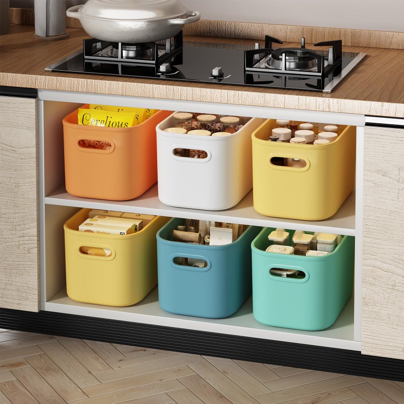 ORGIDOL 10 Pack Colorful Plastic Storage Bins, Storage Container for Organizing, Colored Storage Boxes with Handle for Shelves, Cute Organizer Bins for Craft, Snacks, Cabinet, 9.69x6.7x5.7 inch - Image 3
