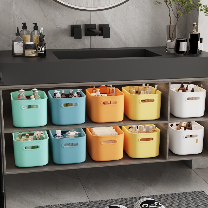 ORGIDOL 10 Pack Colorful Plastic Storage Bins, Storage Container for Organizing, Colored Storage Boxes with Handle for Shelves, Cute Organizer Bins for Craft, Snacks, Cabinet, 9.69x6.7x5.7 inch - Image 4