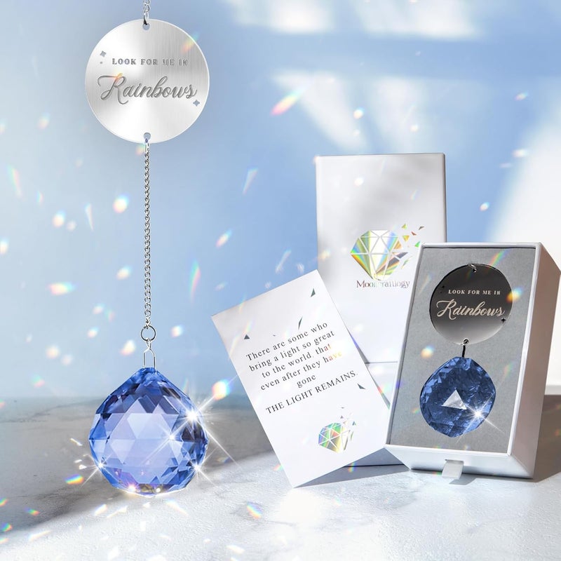 Mooncraftlogy Memorial Gifts for Loss of Loved One, Unique Sympathy Gift Idea Navy Blue Crystal Ball Window Suncatcher, Rainbow Bereavement Grief Gift Box for Loss of Mother Father Husband Son Daughter Dog - Image 1