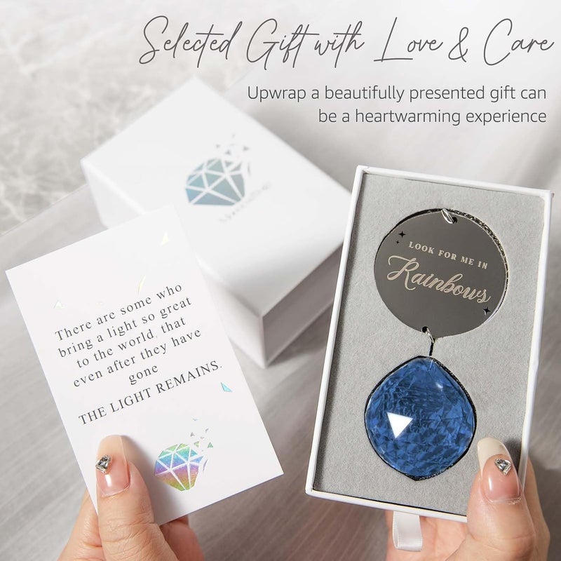 Mooncraftlogy Memorial Gifts for Loss of Loved One, Unique Sympathy Gift Idea Navy Blue Crystal Ball Window Suncatcher, Rainbow Bereavement Grief Gift Box for Loss of Mother Father Husband Son Daughter Dog - Image 3