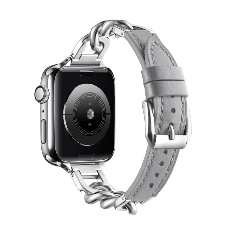 Bluejw New Arrival Rose Gold Stainless Steel Chain with Genuine Leather Band – Replacement Strap for Apple Watch Series 10 - Image 1