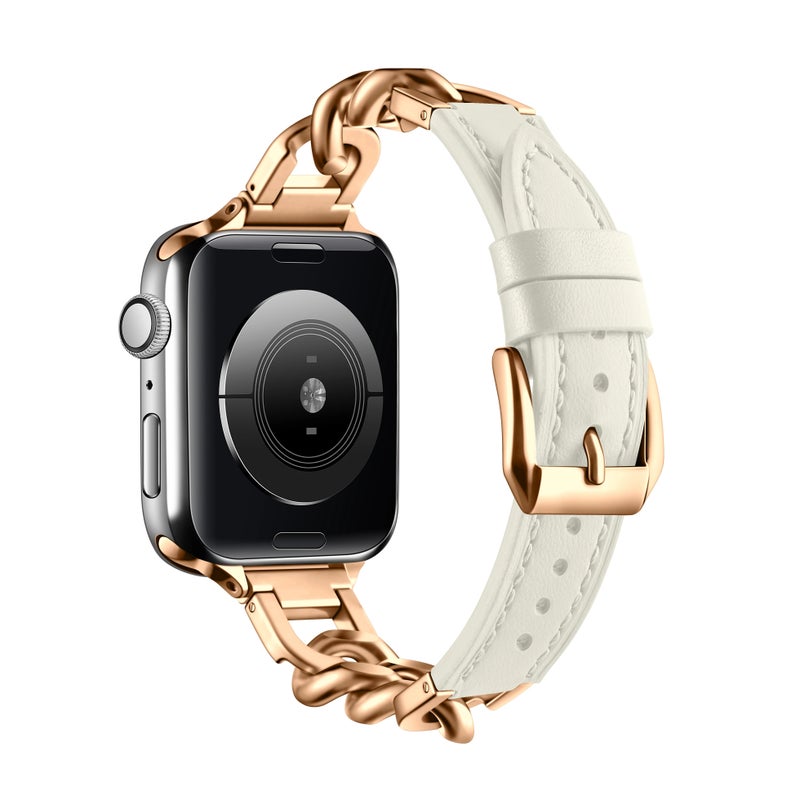 Bluejw New Arrival Rose Gold Stainless Steel Chain with Genuine Leather Band – Replacement Strap for Apple Watch Series 10 - Image 3