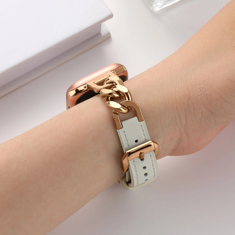 Bluejw New Arrival Rose Gold Stainless Steel Chain with Genuine Leather Band – Replacement Strap for Apple Watch Series 10 - Image 5