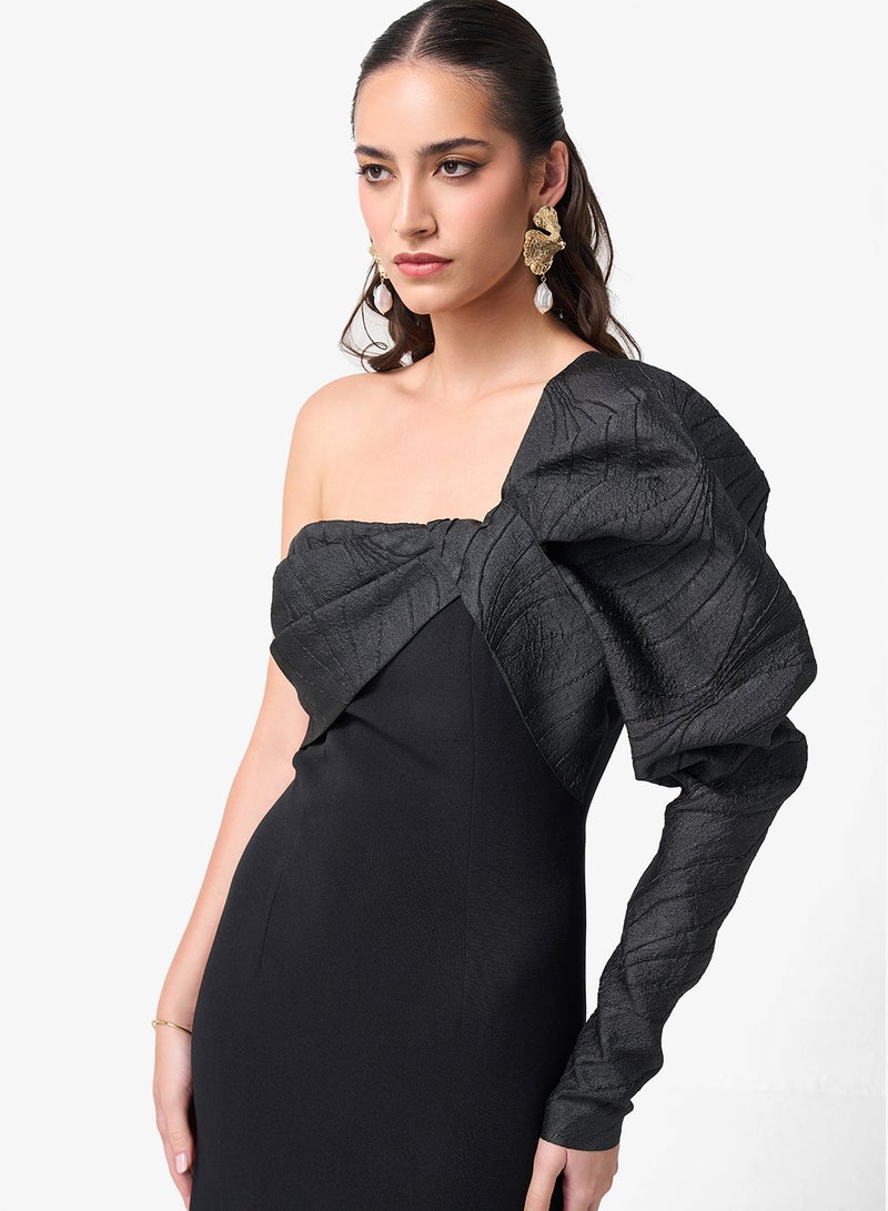 Threadz by Ajooni One Shoulder Slide Slit Maxi Dress - Image 3