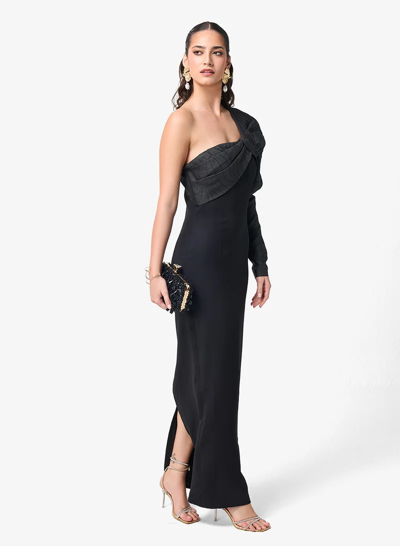 Threadz by Ajooni  One Shoulder Slide Slit Maxi Dress for Women | Best Price UAE