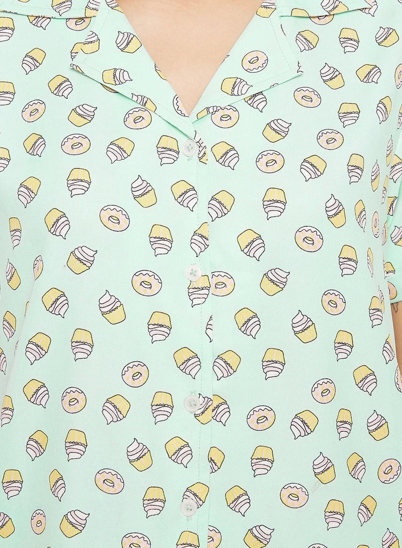 Clovia Printed Button Down Shirt & Pyjama Set