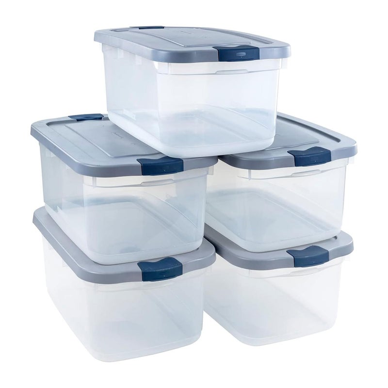 Rubbermaid Rubbermaid Roughneck Clear Storage Container 50 qt Clear Base Grey and Blue Lid Pack of 5 1785784 