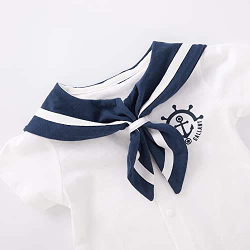 pureborn Baby Boys Romper Short Sleeve Nautical Romper One-Piece Beach Outfit 9-12 Months White Helm - Image 4