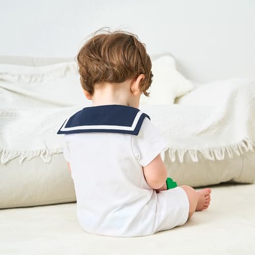 pureborn Baby Boys Romper Short Sleeve Nautical Romper One-Piece Beach Outfit 9-12 Months White Helm - Image 3