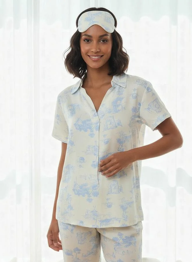 سبلاش فيڤ طقم بيجاما بلوزة وبنطلون مع قناع عين فيسكوز