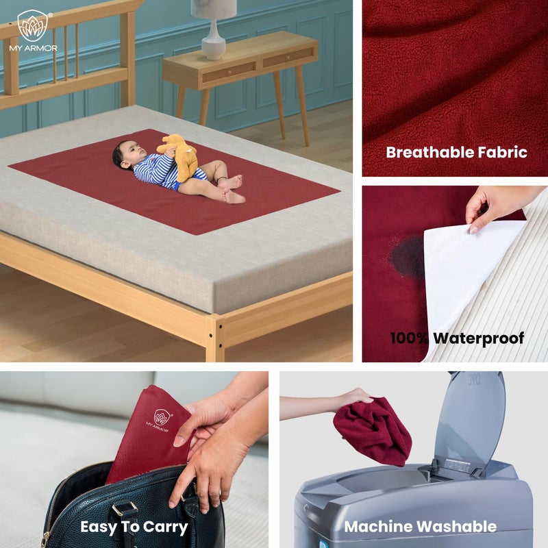 MY ARMOR Baby Dry Sheet for New Born Baby, Anti-Piling Waterproof Mattress Protector for Bed (Quick Drying/Extra Absorbent Dry Sheet for Bed) - Pack of 2 (Large (100cm x 140cm) (Pink & Maroon) - Image 2