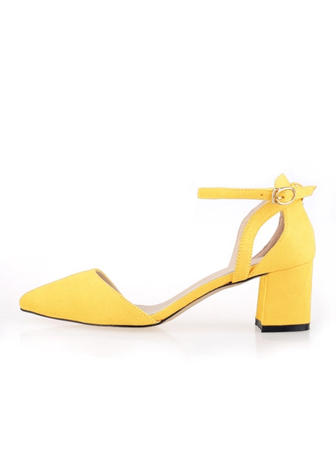 Loquat Chunky-heel stylish and versatile pointed-toe high-heel shoes 6-8cm Yellow  - Image 1