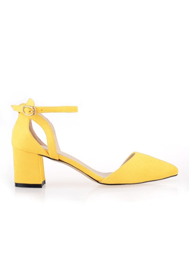 Loquat Chunky-heel stylish and versatile pointed-toe high-heel shoes 6-8cm Yellow  - Image 2