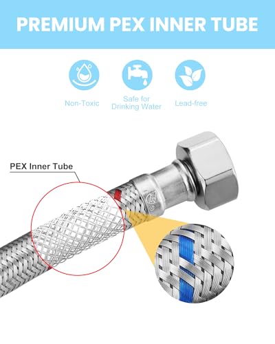 iVIGA 48-Inch Faucet Supply Lines: Braided Stainless Steel Flexible Faucet Hose Connector - 3/8" Compression x 1/2" FIP Water Supply Lines for Kitchen Bathroom Sink Hose Extension 2pcs - Image 3