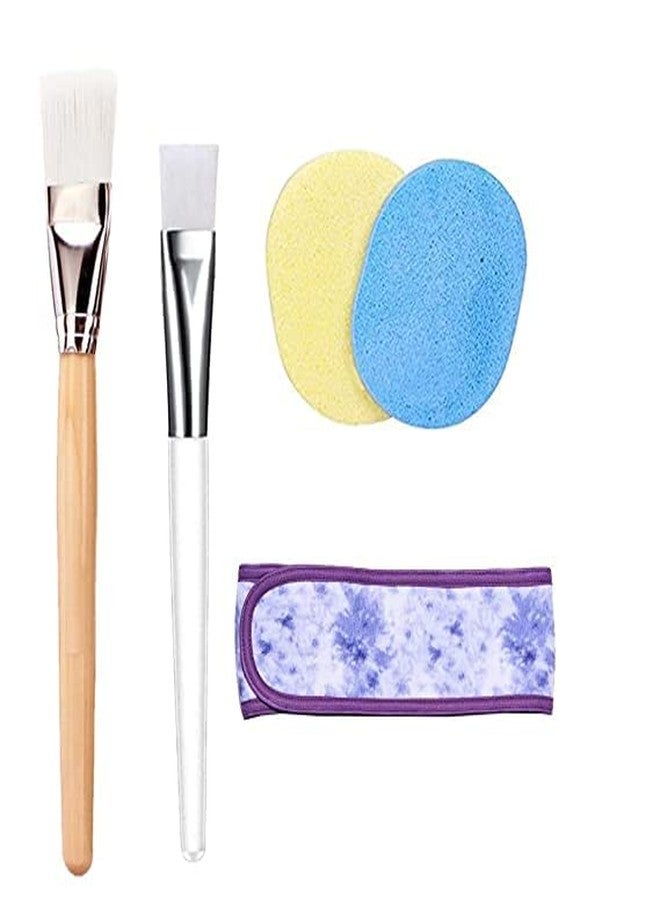 VEDETIC Combo of 1 Plastic Brush, 1 Wooden, 2 Puff, 1 Headband For Bleach, Face Pack Applicator Soft Brush Home Use, Parlour Use, Salon Use For Both Men Women - Image 1