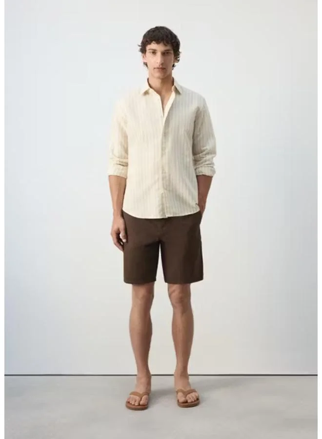 Mango Man 11-AMARILLO PASTEL Linen-Cotton Blend Stripe Shirt for Men | Best Price UAE