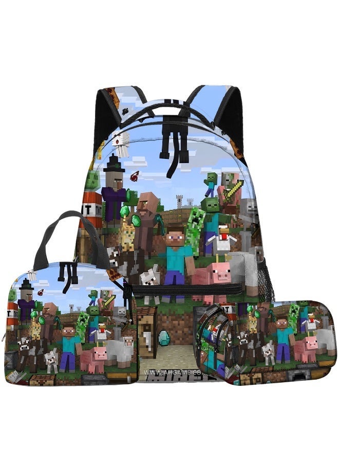 MINECRAFT New children's school-themed backpack with double pen holders, 3-piece set - Image 1