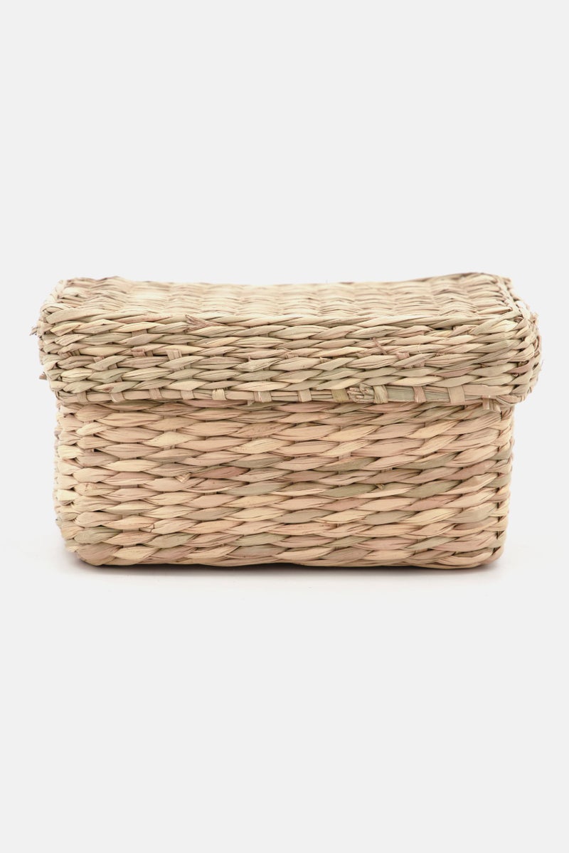 Muy Mucho Rectangular Seaweed Basket With Lid, Tan - Image 1
