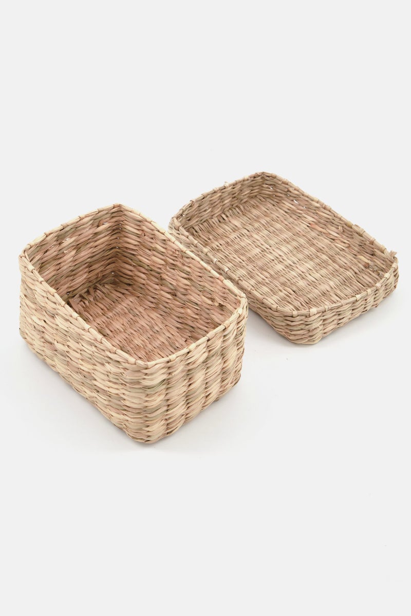 Muy Mucho Rectangular Seaweed Basket With Lid, Tan - Image 3