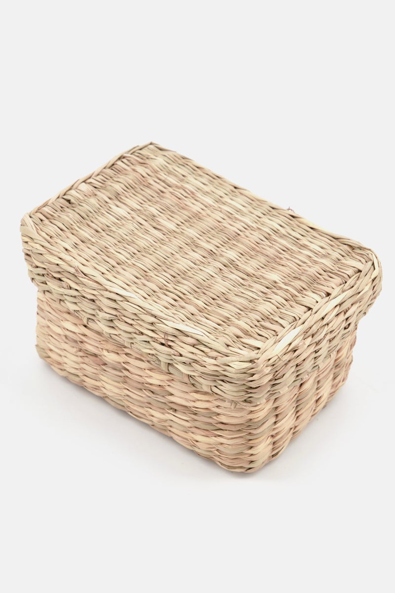 Muy Mucho Rectangular Seaweed Basket With Lid, Tan - Image 2