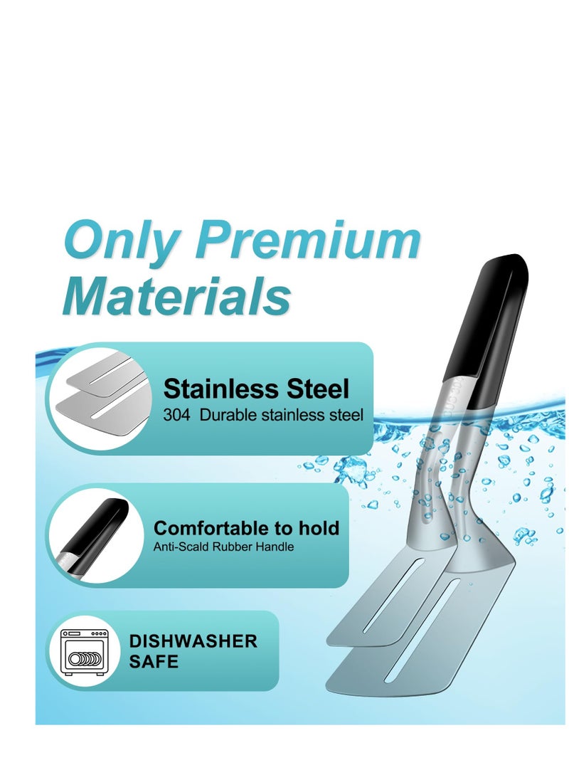 SYOSI - Spatula Tongs, 2 Pack Stainless Steel Grill Clamp Spatula Flipper, Kitchen Cooking Tongs, Barbecue Clamp Food Flip Shovel Clip, 10 Inch Double-sided Shovel Clip, for Bread Hamburger BBQ Pizza - Image 1