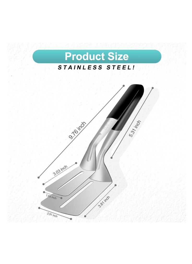 SYOSI - Spatula Tongs, 2 Pack Stainless Steel Grill Clamp Spatula Flipper, Kitchen Cooking Tongs, Barbecue Clamp Food Flip Shovel Clip, 10 Inch Double-sided Shovel Clip, for Bread Hamburger BBQ Pizza - Image 1