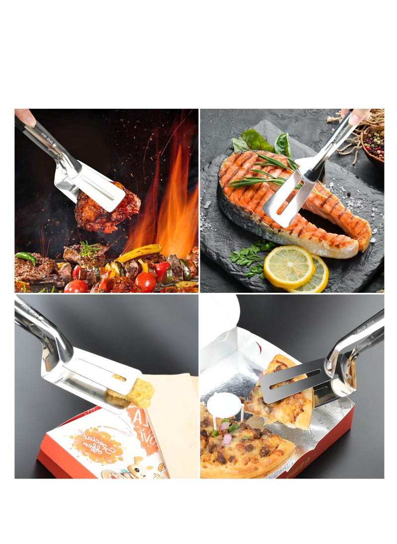 SYOSI - Spatula Tongs, 2 Pack Stainless Steel Grill Clamp Spatula Flipper, Kitchen Cooking Tongs, Barbecue Clamp Food Flip Shovel Clip, 10 Inch Double-sided Shovel Clip, for Bread Hamburger BBQ Pizza - Image 1