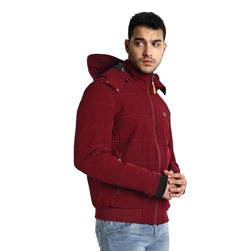 HIVER Men's Nylon Jacket Water Proof Full-Sleeved Standard Length Winter Jacket with Hood For Minus Degree (Wine, 4XL) - Image 5