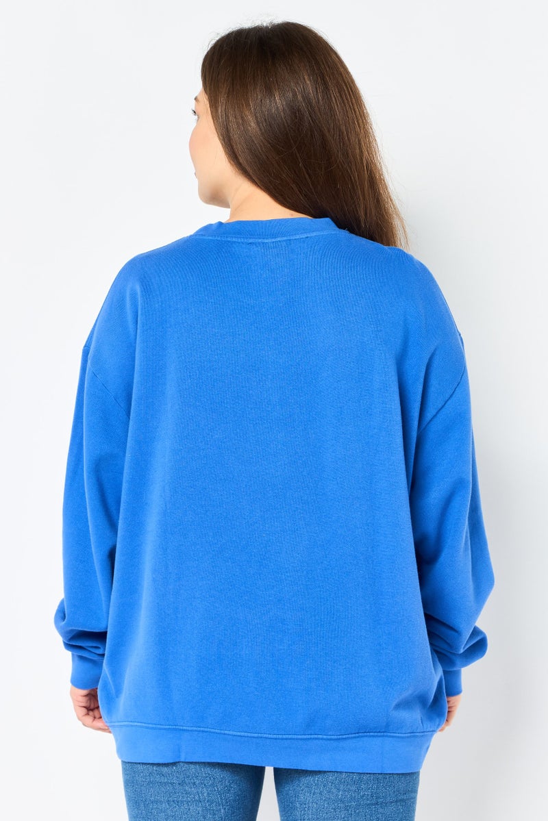 Misfit Women Crew Neck Graphic Print Long Sleeves Sweatshirt, Blue - Image 3