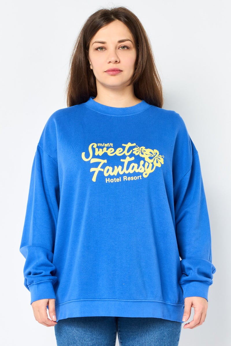 Misfit Women Crew Neck Graphic Print Long Sleeves Sweatshirt, Blue - Image 1