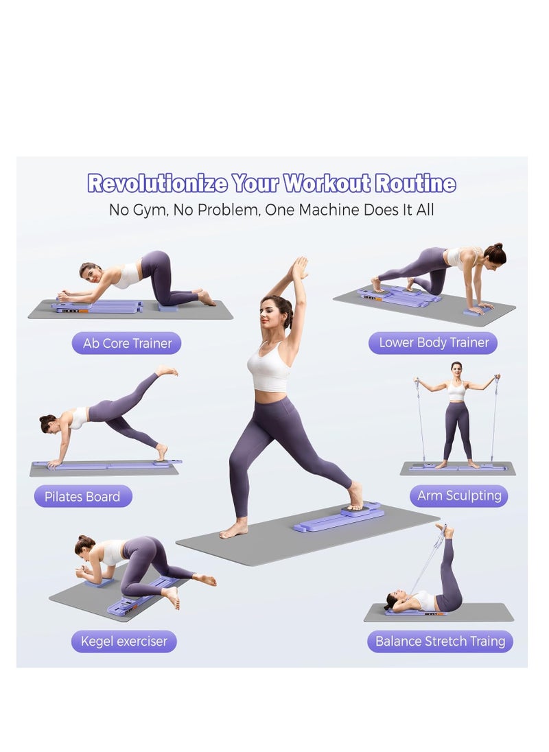 Pilates Reformer Board with Resistance Bands – Portable Pilates Machine, Full Body Workout for Home, Core Strengthener, Glute & Leg Toning, Dual Use, LED Timer & Calorie Display