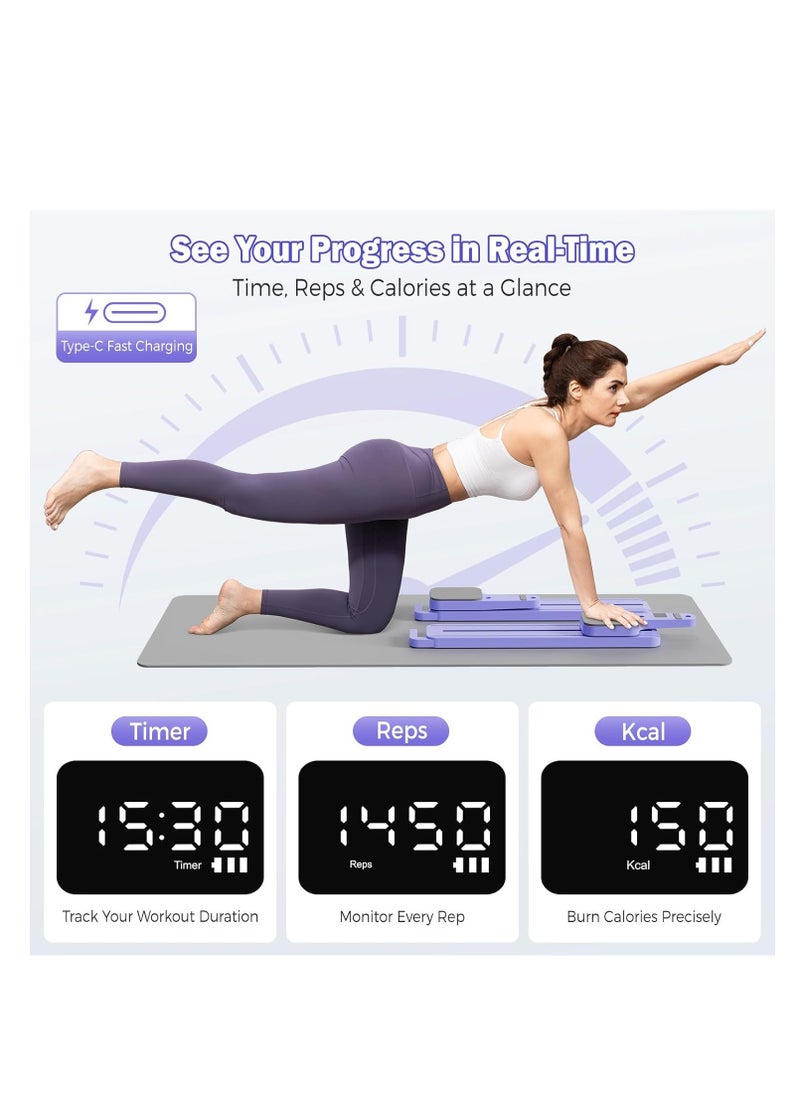 Pilates Reformer Board with Resistance Bands – Portable Pilates Machine, Full Body Workout for Home, Core Strengthener, Glute & Leg Toning, Dual Use, LED Timer & Calorie Display