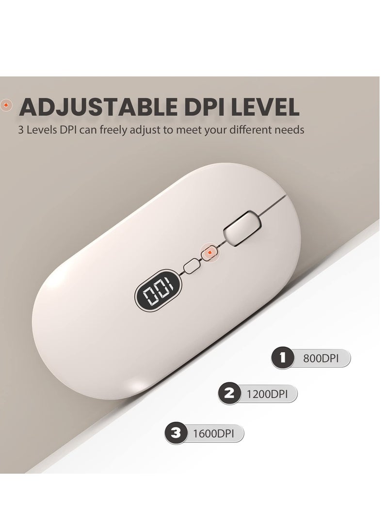 Excefore - Wireless Lightweight Mouse, Slim Portable Wireless Mice with Battery Display Screen 2.4G, Rechargeable Silent Wireless Gaming Mouse,  Click Computer Mouse Up to 1600 DPI For PC Mac, Milk Tea White - Image 1