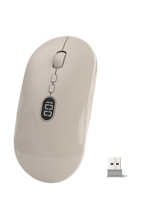 Wireless Lightweight Mouse, Slim Portable Wireless Mice with Battery Display Screen 2.4G, Rechargeable Silent Wireless Gaming Mouse,  Click Computer Mouse Up to 1600 DPI For PC Mac, Milk Tea White