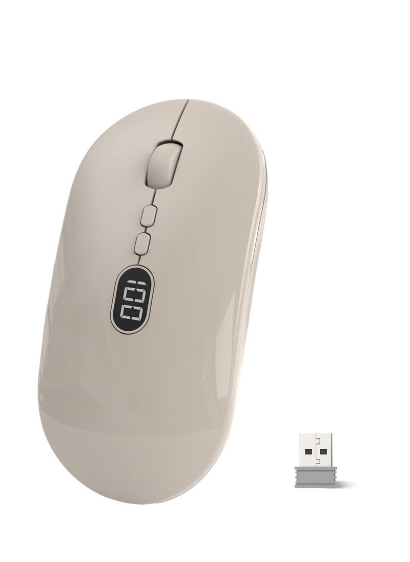 Excefore - Wireless Lightweight Mouse, Slim Portable Wireless Mice with Battery Display Screen 2.4G, Rechargeable Silent Wireless Gaming Mouse,  Click Computer Mouse Up to 1600 DPI For PC Mac, Milk Tea White - Image 1