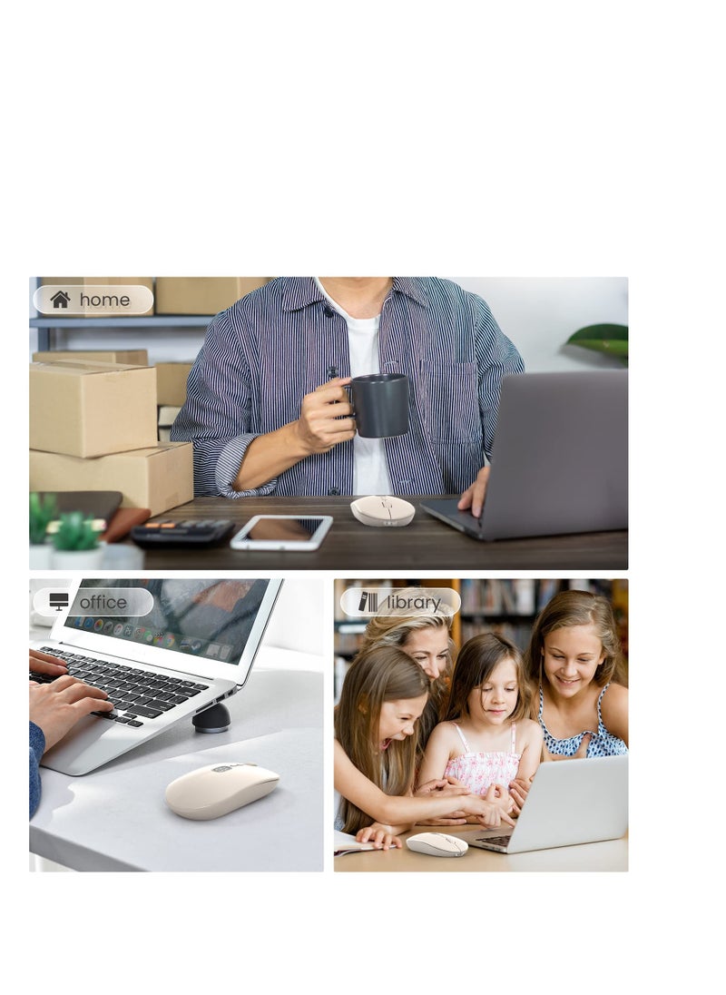 Excefore - Wireless Lightweight Mouse, Slim Portable Wireless Mice with Battery Display Screen 2.4G, Rechargeable Silent Wireless Gaming Mouse,  Click Computer Mouse Up to 1600 DPI For PC Mac, Milk Tea White - Image 1
