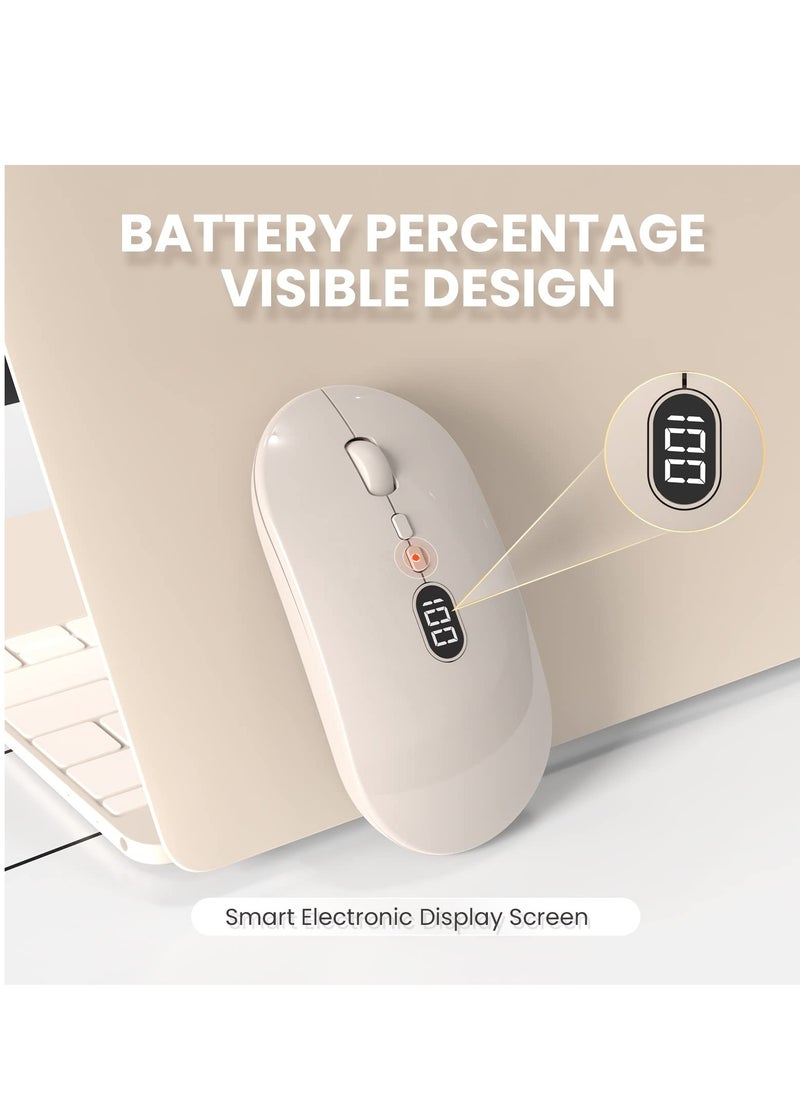 Excefore - Wireless Lightweight Mouse, Slim Portable Wireless Mice with Battery Display Screen 2.4G, Rechargeable Silent Wireless Gaming Mouse,  Click Computer Mouse Up to 1600 DPI For PC Mac, Milk Tea White - Image 1
