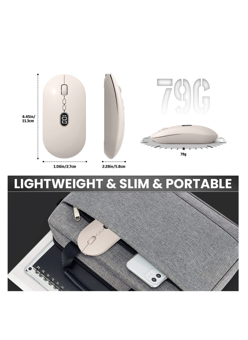 Excefore - Wireless Lightweight Mouse, Slim Portable Wireless Mice with Battery Display Screen 2.4G, Rechargeable Silent Wireless Gaming Mouse,  Click Computer Mouse Up to 1600 DPI For PC Mac, Milk Tea White - Image 1