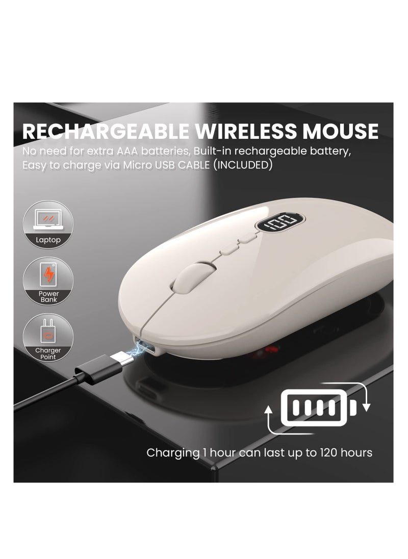 Excefore - Wireless Lightweight Mouse, Slim Portable Wireless Mice with Battery Display Screen 2.4G, Rechargeable Silent Wireless Gaming Mouse,  Click Computer Mouse Up to 1600 DPI For PC Mac, Milk Tea White - Image 1