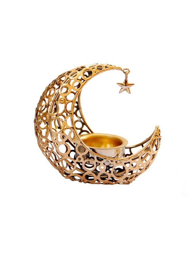 Metal Incense Burner, Crescent Moon & Star Design, Tabletop Aromatherapy for Festivals, Black & Gold - Image 1