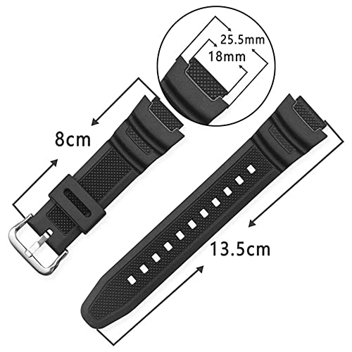 DBLACK ''CDS26'' 18mm Resin Watch Strap (Black) // Compatible With ''CASIO'' SGW-400H-1BVH, SGW-300H-1AVH & Other Model Watches (Black) - Image 2