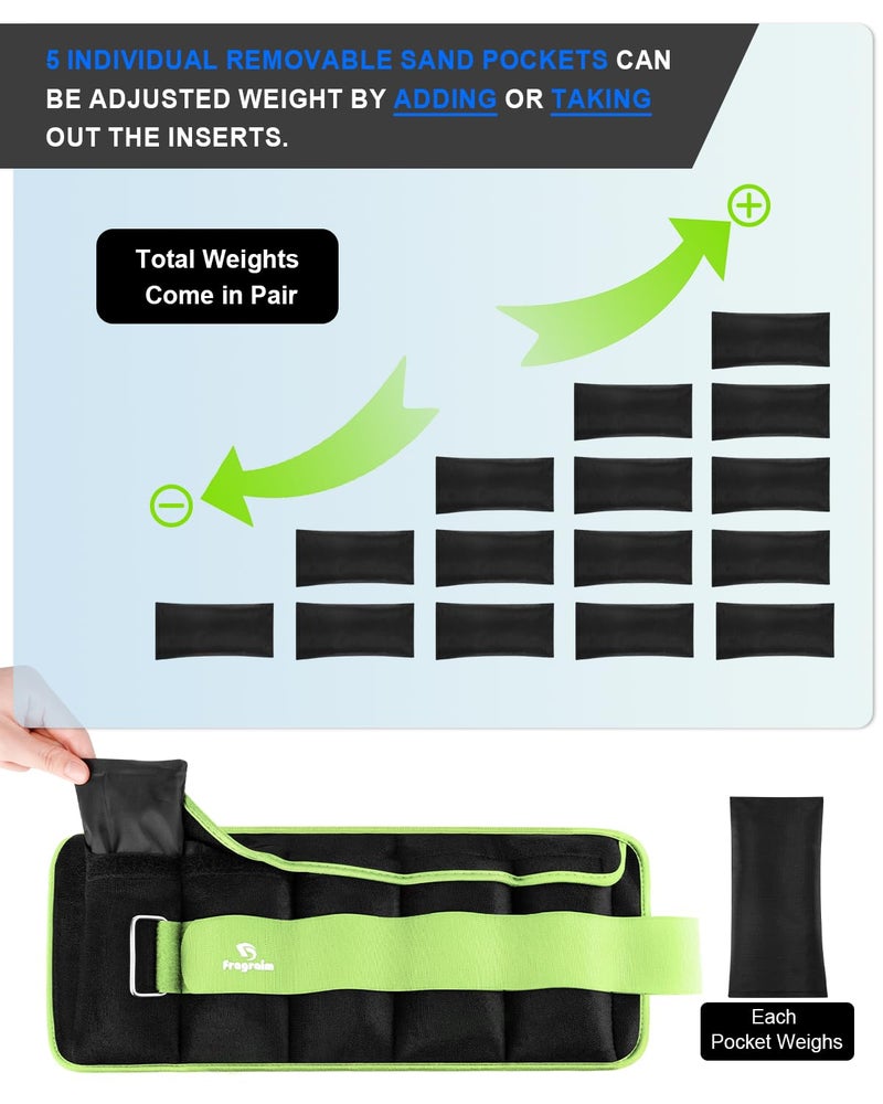 Fragraim Adjustable Ankle Weights 1-5 LBS Pair with Removable Weight for Jogging, Gymnastics, Aerobics, Physical Therapy, Resistance Training|Each 0.5-2.5 LBS, Total 5LBS, Green - Image 3