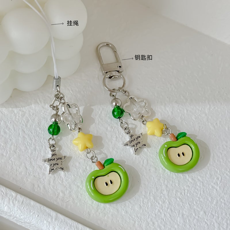 [Ping An Joy] Red Apple Mobile Phone Lanyard Personality Bag Decorative Pendant Christmas Cute Pendant Keychain - Image 1