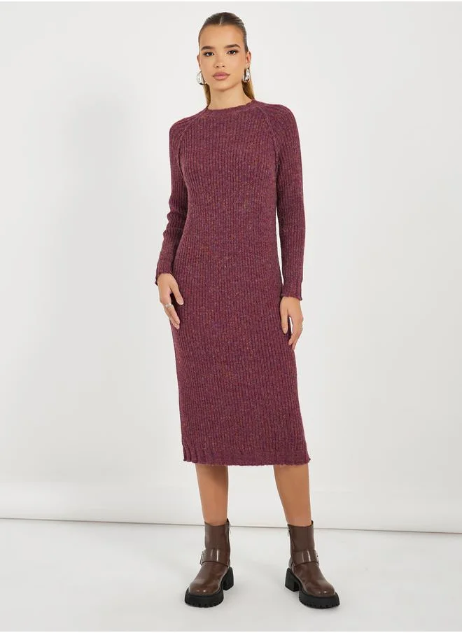 Styli Knitted Sweater Midi Dress with Long Sleeves