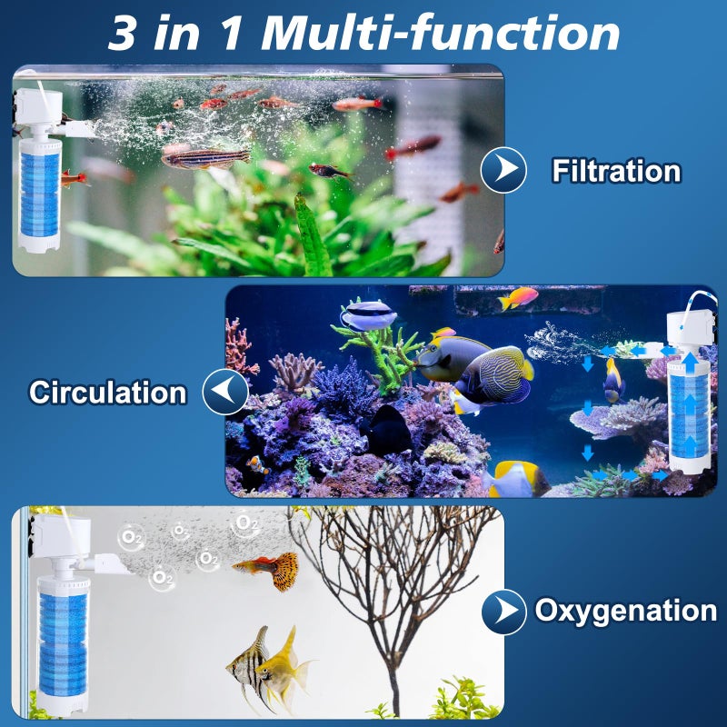 fishkeeper 20-100 Gal Multifunction Power Aquarium Filter, Up to 320GPH Adjustable Bubble & Silent Dual Mode Internal Fish Tank Filter for Filtration, Oxygenation, Circulation, Wavemaker - Image 2