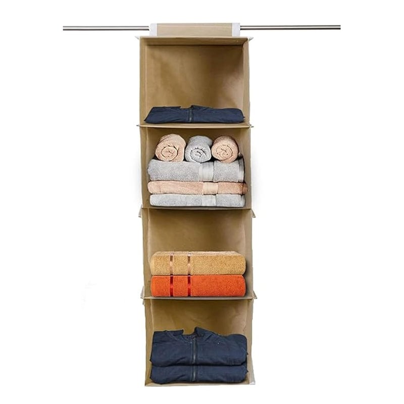 Kuber Industries Kuber Industries Pack of 2 Shoe Stoarge Rack 4 Shelf Closet Hanging Organizer Foldable Wardrobe Storage For Cloth Toys Dress Shelf For Clothes with Velcro Plain Light Brown  - Image 2